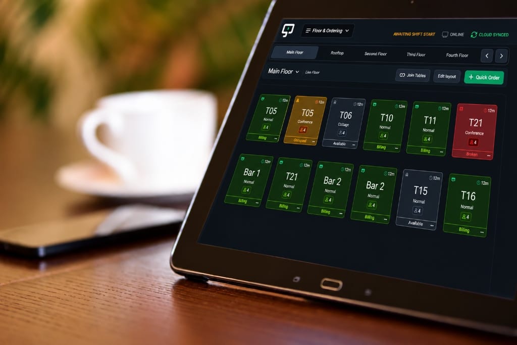 Interactive Floor and Table Ordering POS on tablet