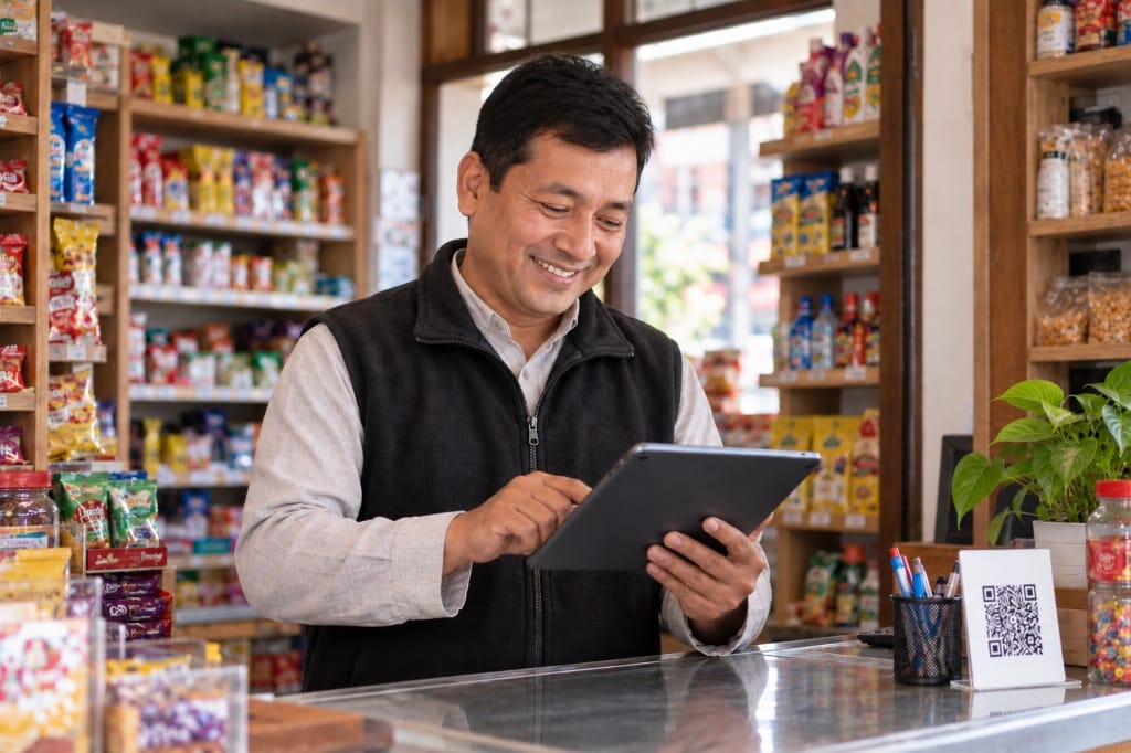 Retail and Kirana Shopkeeper using Omniros tablet in Nepal